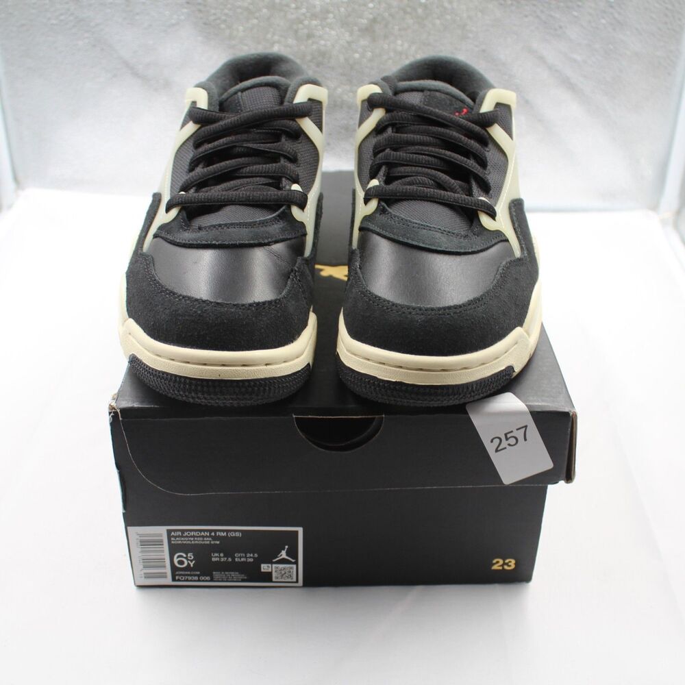 Nike Air Jordan 4 RM Sz 6.5 Youth GS Low Lifestyle Sneaker Black Sail FQ7938-006